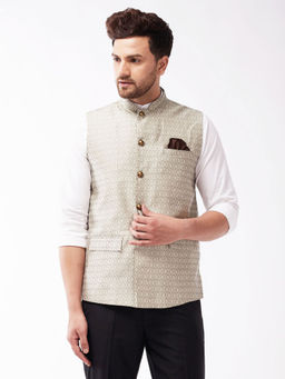 Vastramay - Men's Grey Silk Blend Nehru Jackets