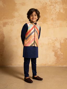 Fayon Kids - Sequence Embroidered Nehru Jacket With Kurta & Pant