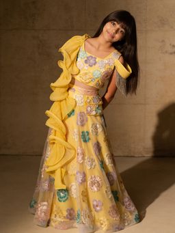 Fayon Kids - Yellow Blossom Fantasy Lehenga Choli With Dupatta