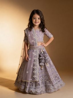 Fayon Kids - Lavender Thread Lehenga Choli With Dupatta & Belt