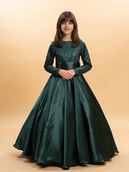 Fayon Kids - Green Sequence Embroidery Evening Gown