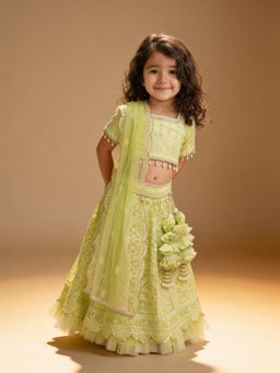 Fayon Kids - Green Thread Lehenga Choli With Dupatta & Belt