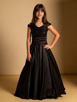 Fayon Kids - Black Sequence Embroidery Evening Gown