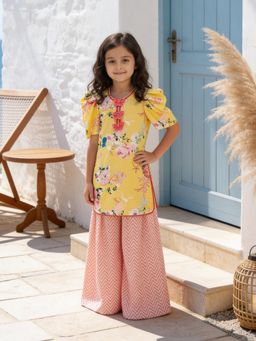 Fayon Kids - Yellow Printed Kurti With Palazzo