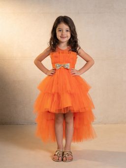 Fayon Kids - Orange Net High Low Dress
