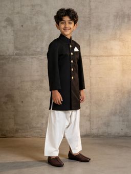 Fayon Kids - Black Sherwani With Salwar