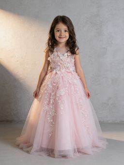 Fayon Kids - Pink Embroidered Evening Gown