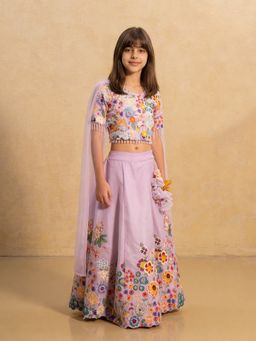 Fayon Kids - Pink Blossom Embroidered Lehenga Choli With Dupatta