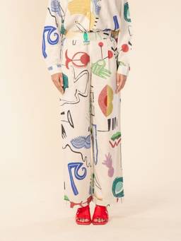 Freedom Tree - Multi-Color Muted Narrative Print Cotton Satin Trouser
