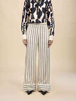 Freedom Tree - Shadow Stripes Butter Cream Linen Flared Trouser