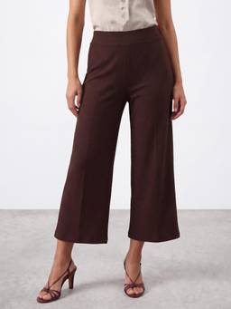 R&B - Coffee Brown Texture High Rise Straight Fit Trouser