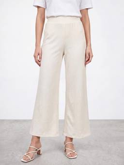 R&B - Off White Texture High Rise Straight Fit Trouser