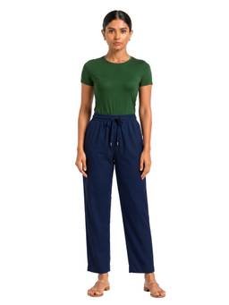 Bottoms.Love - Navy Blue Viscose Slub Full Length Pant