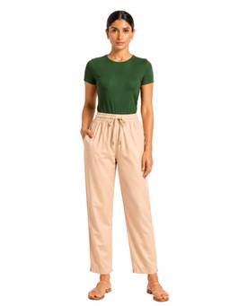 Bottoms.Love - Beige Viscose Slub Full Length Pant