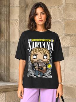 HAZUKU - Black Oversized Nirvana The Man Who Sold The World Comic Graphic T-Shirt