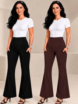 TULSATTVA - Multi-Color Solid Flared Pants (Pact of 2)