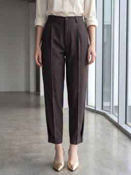 PURVAJA - Women Charcoal Solid Barrel Fit Trouser