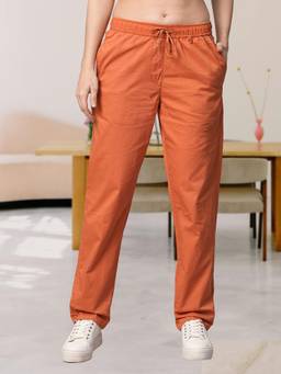 PRONK - Orange Cotton Solid Pant