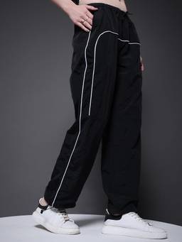 PRONK - Black Cotton Stripes Parachute Pant
