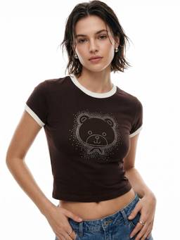Outzidr - Brown Studded Graphic T-shirt