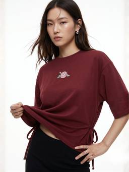 Outzidr - Maroon Side Tie Up Detail T-shirt