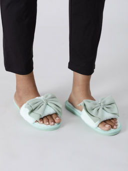 Twenty Dresses by Nykaa Fashion - Mint Cute With Bow Fur Slippers