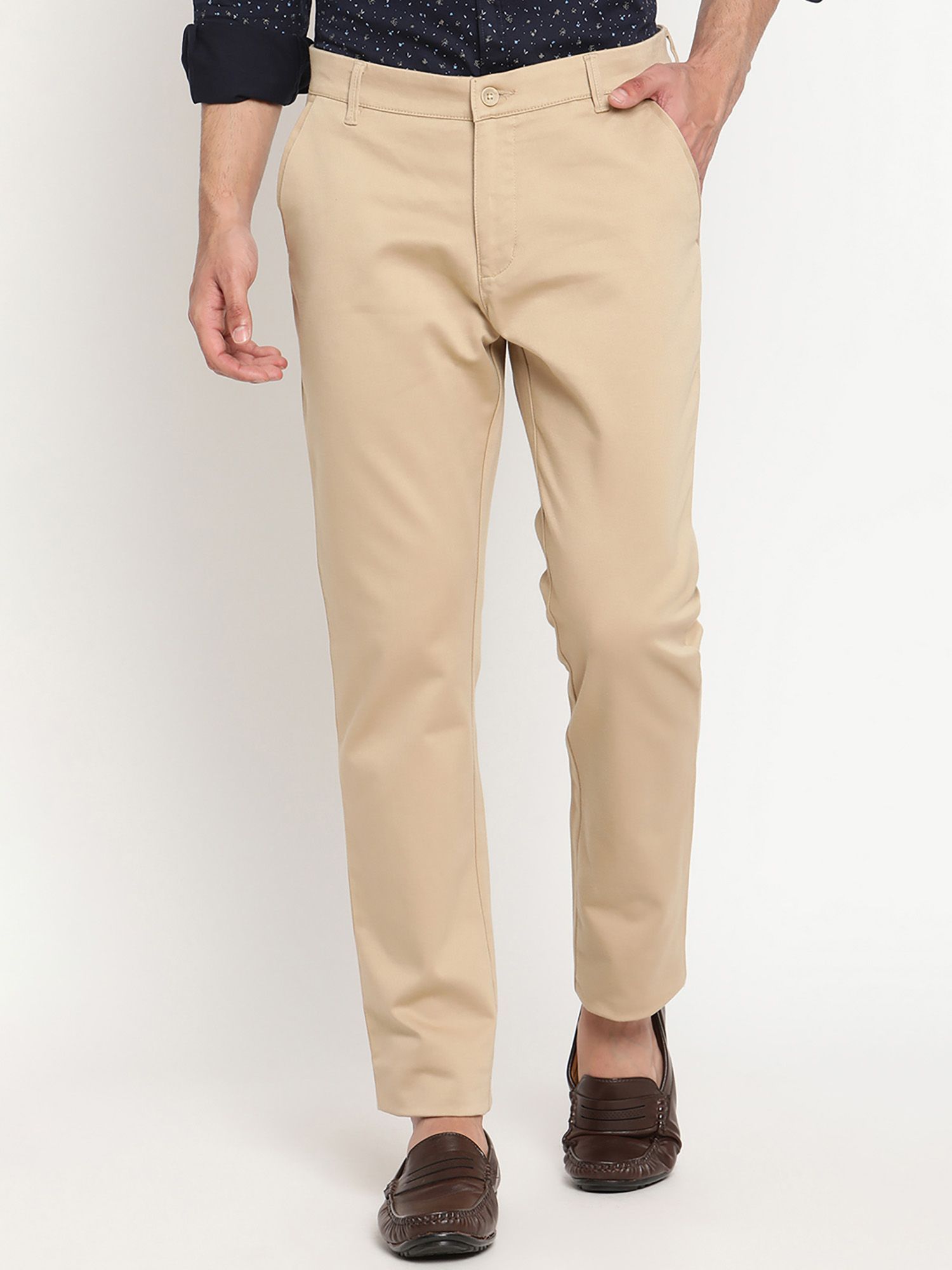 Buy Cantabil Men Beige Casual Trousers 
