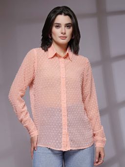 KASSUALLY - Peach Self Design Relaxed Fit Shirt