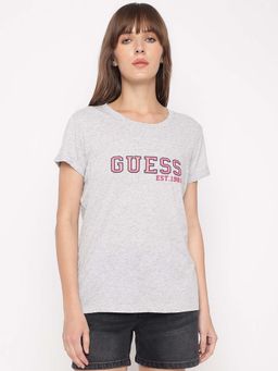 Guess - Grey Solid Regular Fit T-Shirt