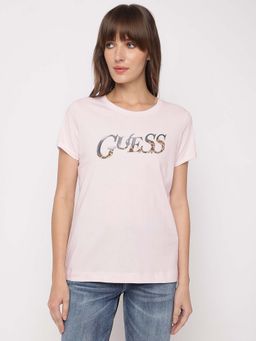 Guess - Pink Printed Slim Fit T-Shirt