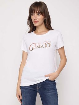 Guess - White Printed Slim Fit T-Shirt
