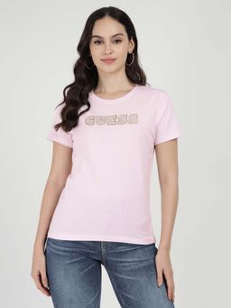 Guess - Pink Embellished Slim Fit T-Shirt