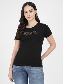 Guess - Black Embellished Slim Fit T-Shirt