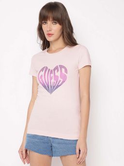 Guess - Pink Embellished Slim Fit T-Shirt