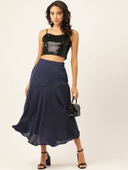 Twenty Dresses by Nykaa Fashion - Navy Blue The Flowy Affair Midi Skirt