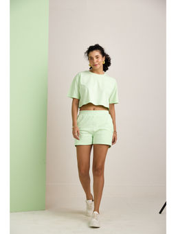 AVOCADO - Green Solid Crop T-shirt & Shorts