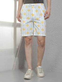 CRIMSOUNE CLUB - Men Blue Pure Cotton Graphic Printed Lounge Shorts