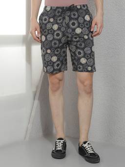 CRIMSOUNE CLUB - Men Black Pure Cotton Graphic Printed Lounge Shorts