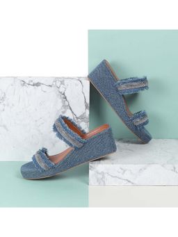 Mochi - Women Blue Wedge Heels