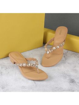 Mochi - Women Beige Block Heel Sandals