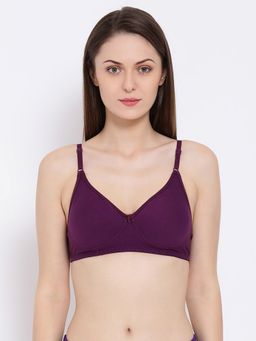 Clovia - Cotton Rich Solid Non-Padded Full Cup Wire Free T-shirt Bra - Dark Purple