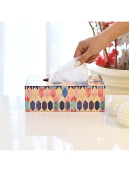 CasaGold - Multi Bloom Resin Printed Wooden Tissue Paper Holder Box for Dining Room