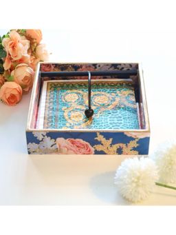 CasaGold - Blue Floral Square Tissue Tray-Square Napkin Holder-Tissue Paper Case Dispenser