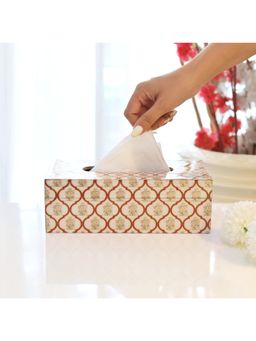 CasaGold - Red & Gold Resin Printed Wooden Tissue Paper Holder Box for Dining Room