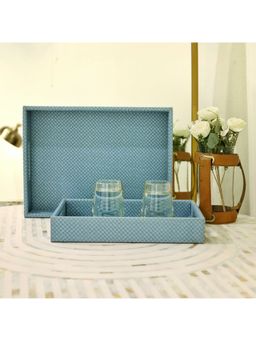 CasaGold - Sky Blue Leather Tray - Set of 2