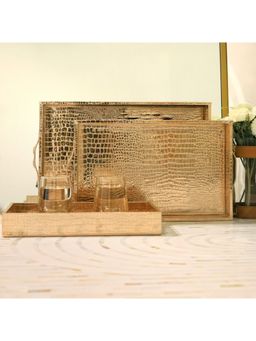 CasaGold - RoseGold Premium Leather Serving Tray- Set of 3