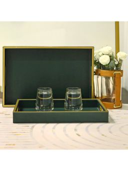 CasaGold - Green Premium Leather Serving Tray- Set of 2