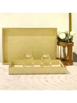 CasaGold - Cream Twill Premium Leather Serving Tray- Set of 2