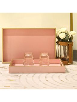 CasaGold - Pink Premium Leather Serving Tray- Set of 2