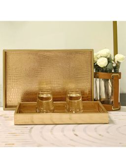 CasaGold - RoseGold Premium Leather Serving Tray- Set of 2